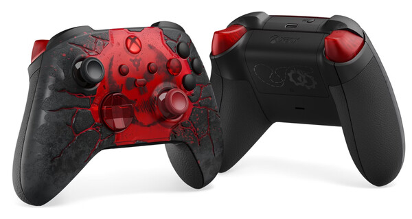 Kontroler z limitowanej edycji „Gears of War: E-Day” posiada trójwymiarowy wzór z przodu.