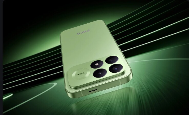 Model POCO F9 Pro w kolorze Aurora Green.