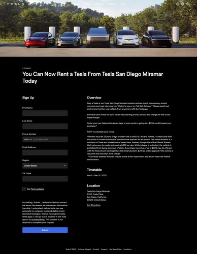 Tesla rusza z wypożyczalnią: Różne modele, w tym Cybertruck, można wypożyczyć w Kalifornii na okres do jednego tygodnia, z FSD i bezpłatnym ładowaniem. (Źródło zdjęcia: Tesla)