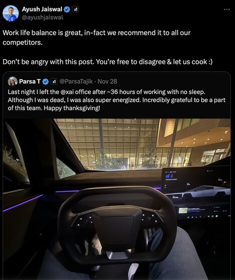 pracownik xAI Parsa Tajik twierdził, że pracował przez 36 godzin bez snu. (Źródło zdjęcia: X)