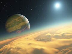 Przedstawienie Kepler-1625b, egzoplanety krążącej wokół gwiazdy Kepler-1625 w konstelacji Cygnusa. (Źródło zdjęcia: AFP - RON MILLER / LEEMAGE)