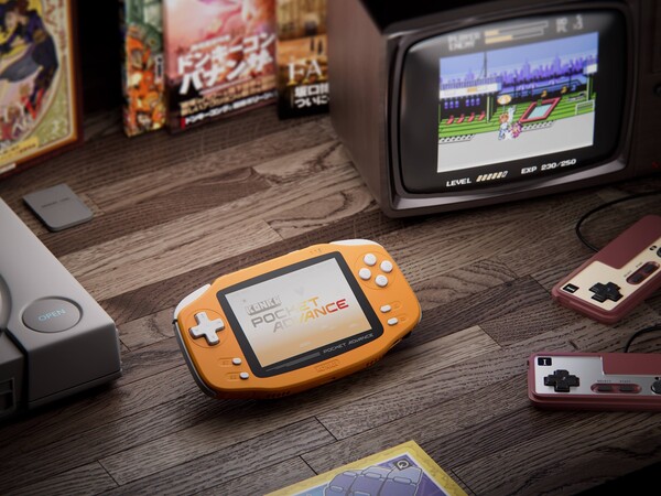 Ayaneo Konkr Pocket Advance w kolorze pomarańczowym.