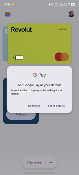 Nowe okienko z komunikatem sugeruje ustawienie Google Pay jako domyślnej metody płatności.