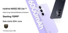 Realme Narzo 80 Lite 5G jest dostępny w kolorach krystalicznie fioletowym i onyksowym (źródło obrazu: Realme)