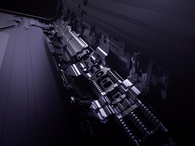Zbliżenie na składany zawias smartfona z metalowymi częściami i sprężynami, reprezentujący inżynierię Apple iPhone Fold (źródło zdjęcia: Oppo)