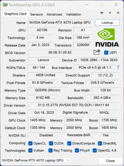 Laptop GPU-Z Nvidia GeForce RTX 4070