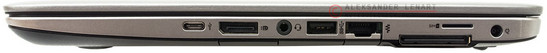 prawy bok: USB 3.1 typu C, DisplayPort, gniazdo audio, USB 3.0, LAN, port dokowania, miejsce na kartę SIM, gniazdo zasilania