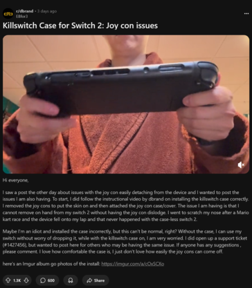 Problem z odłączaniem Joy-Conów Killswitch Switch 2 (źródło obrazu: zrzut ekranu, subreddit dbrand)