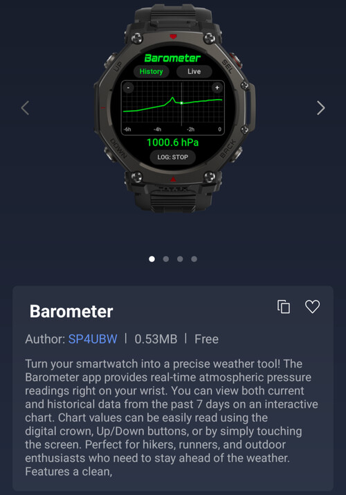 Aplikacja Barometer Mini dla smartwatchów Amazfit