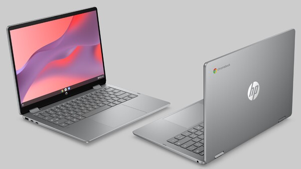 HP Chromebook x360 14 (2026) w kolorze Meteor Silver. (Źródło zdjęcia: HP)