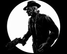 Czarno-białe ujęcie Nicka Valentine’a z gry „Fallout 4”, wykonane z boku