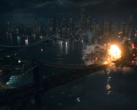 Zrzut ekranu z oficjalnego zwiastuna Battlefield 6 przedstawiający eksplozję na moście Manhattan (źródło obrazu: Battlefield YT)