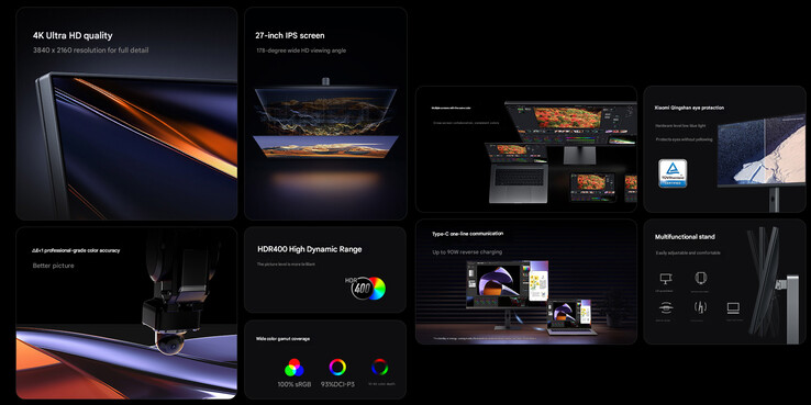 Główne zalety monitora 4K (źródło obrazu: Xiaomi - przetłumaczone maszynowo)