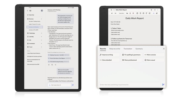 TCL Note A1 NxtPaper jest wyposażony w kilka funkcji AI. (Źródło obrazu: TCL)