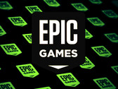 Epic Games wcześniej rozdawało Dark i Darker za darmo w grudniu 2024 roku. Na zdjęciu - logo Epic Games Store nałożone na stylizowane tło z większą liczbą logo. (Źródło zdjęcia: Epic Games Store)