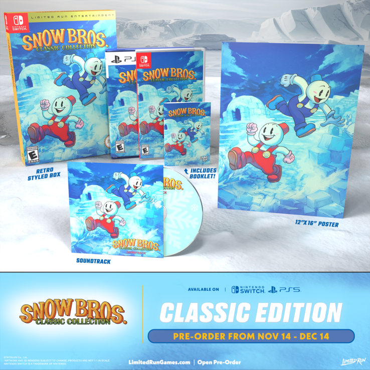 Makieta baneru prezentującego Snow Bros. Classic Collection Classic Edition (źródło obrazu: Limited Run Games)