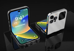 Obraz koncepcyjny wyobrażający sobie, że Apple zbudowałby iPhone&#039;a na bazie obudowy Galaxy Z Flip. (Źródło obrazu: Technizo Concept)