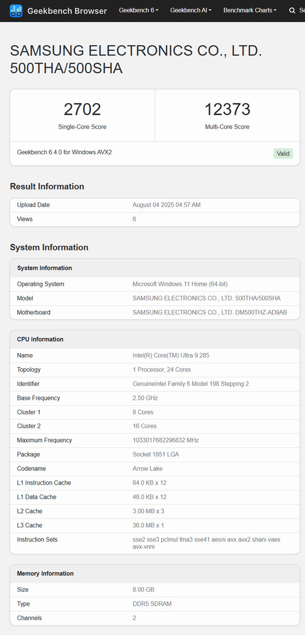 (Źródło obrazu: Geekbench)