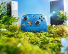 kontroler 8BitDo Rare 40th Anniversary z konsolami Xbox Series X i Series S w tle. (Źródło obrazu: Oficjalny plakat promocyjny 8BitDo)