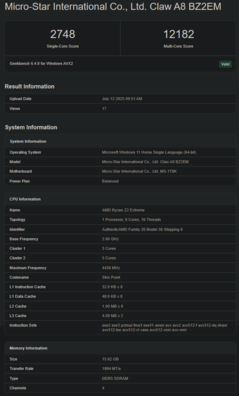 Procesor AMD Ryzen Z2 Extreme Geekbench (źródło obrazu: Geekbench)