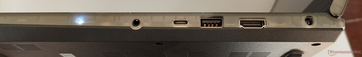 prawa strona: Line-Out/In, USB-C 3.1 (w tym DisplayPort i Power Delivery), USB-A 3.1, HDMI, DC-In