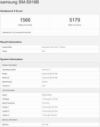 Galaxy S23 Ultra. (Źródło obrazu: Geekbench)