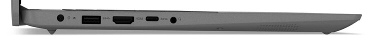 Lewy bok: Port zasilania, USB 3.2 Gen 1 (USB-A), HDMI, USB 3.2 Gen 1 (USB-C; Power Delivery, Displayport), audio combo.