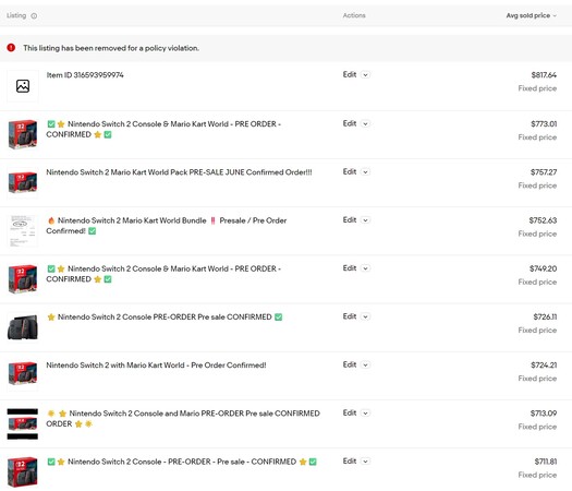 Przedsprzedaż Nintendo Switch 2 w serwisie eBay (źródło obrazu: zrzut ekranu, eBay)