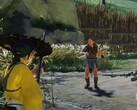 Atsu z Ghost of Yotei z bronią w obozie wroga. (Źródło obrazu: PlayStation na YouTube, zrzut ekranu)