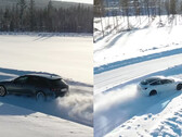 Audi RS4 Avant Quattro podejmuje walkę AWD z dwusilnikowym Modelem 3 Performance Tesli na zimowym torze testowym. (Źródło zdjęcia: Tyre Reviews na YouTube)