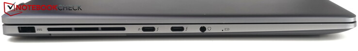 Po lewej: port zasilania, 2x USB-C 4.0/Thunderbolt 4 (1x PD), gniazdo słuchawkowe