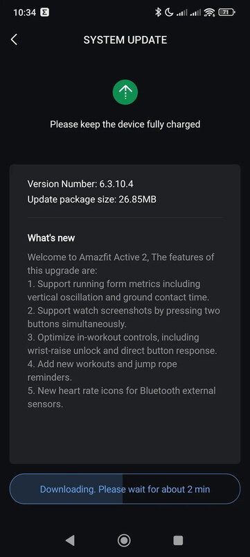 Informacje o wydaniu oprogramowania w wersji 6.3.10.4 dla Amazfit Active 2 (Round). (Źródło obrazu: Reddit)
