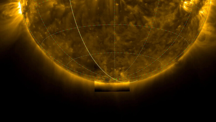 Sonda kosmiczna Solar Orbiter wykonała pierwsze zdjęcia południowego bieguna Słońca. (Źródło zdjęcia: ESA & NASA/Solar Orbiter/EUI Team, D. Berghmans (ROB))