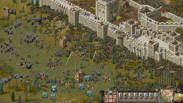 Ilustracja przedstawiająca oblężenie w grze „Stronghold: Definitive Edition”.