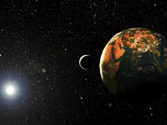 Ilustracja artysty przedstawiająca Ziemię i Słońce.