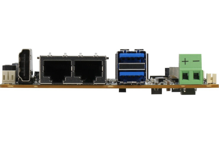 Aaeon PICO-ARU4 SBC posiada przyzwoitą liczbę portów, biorąc pod uwagę jego rozmiar, w tym dwa porty LAN. (Źródło obrazu: Aaeon)