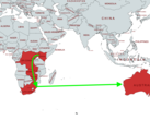 Proponowana trasa nowego podmorskiego kabla światłowodowego Google przecina południową Afrykę i Ocean Indyjski. (Zdjęcie za pośrednictwem MapChart z poprawkami)