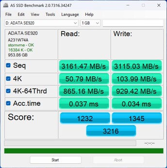 Sprawdzenie wydajności z ADATA SE920 przez USB4