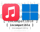 Apple Muzyka i Windows naprawdę wydają się niekompatybilne - Apple wykonał połowiczną robotę, przenosząc jedną ze swoich kluczowych aplikacji do najpopularniejszego systemu operacyjnego na świecie. (Źródło obrazu: Apple, Microsoft, Anubhav Sharma - Notebookcheck)