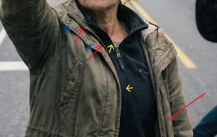 Zamki błyskawiczne i guziki nie pasują do siebie.