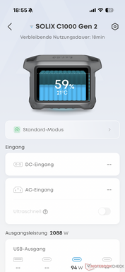 Przegląd pokazuje stan baterii.