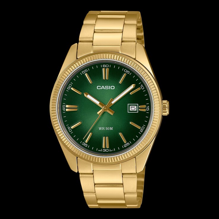 Najnowszy, przystępny cenowo zegarek elegancki firmy Casio, model MTP-1302PGC-3AV, łączy w sobie promienną zieloną tarczę z karbowaną ramką