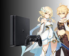 Postacie z Genshin Impact na zdjęciu obok PS4 (źródło zdjęcia: Cognosphere, Sony PlayStation z poprawkami)