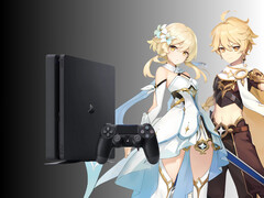 Postacie z Genshin Impact na zdjęciu obok PS4 (źródło zdjęcia: Cognosphere, Sony PlayStation z poprawkami)