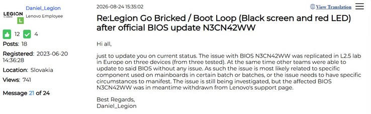 Aktualizacja dotycząca problemów z BIOS-em Legion Go.