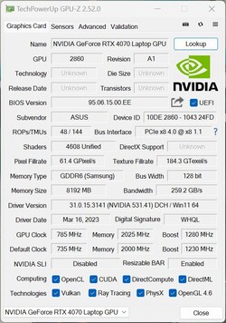 Laptop z GPU-Z RTX 4070