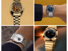 Od góry po lewej do dołu po lewej, zgodnie z ruchem wskazówek zegara (na zdjęciu), mamy reedycję Q Timex 1972 Time Machine z brązową tarczą, tę samą reedycję z niebieską tarczą, reedycję Q Timex 1975 Enigma oraz Timex x Peanuts Marlin Automatic. (Źródło zdjęcia: Timex - edytowane)