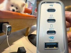 Trzy porty USB-C i czwarty port USB-A znajdują się na spodzie ładowarki ściennej Anker Zolo 140W. (Źródło obrazu: Xiao Li TV via YouTube)