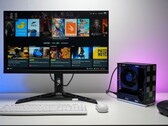 Komputer stacjonarny Framework z systemem operacyjnym Bazzite podłączony do monitora wyświetlającego interfejs gier Steam, przypominający konfigurację konsoli. (ETA PRIME)