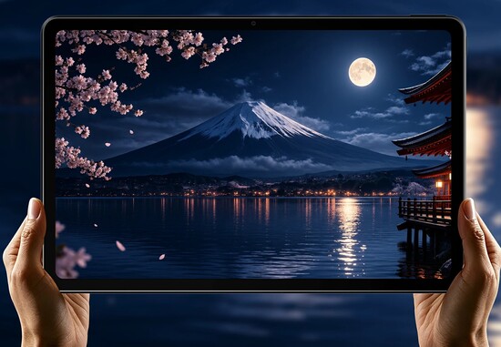Dłonie trzymają tablet wyświetlający nocny widok